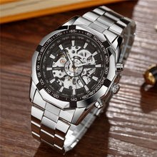 Load image into Gallery viewer, Luxury Silver Automatic Mechanical Watches for Men Skeleton Stainless Steel Self-wind Wrist Watch Men Clock relogio masculino
