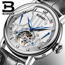 Load image into Gallery viewer, Fashion Tourbillon Watch Top brand Swiss BINGER Men's Automatic Watch men Calendar Week Leather band Waterproof Mechanical Watch