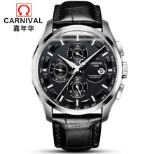 Load image into Gallery viewer, Fashion Mechanical Watch Men Luxury Brand CARNIVAL Multi function Automatic Watches Men self wind Calendar Leather band Luminous