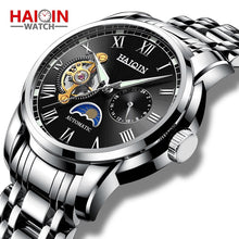Load image into Gallery viewer, Automatic Machinery Men's watches HAIQIN 2019 New top luxury brand watch men business steel clock men moon watch reloj hombre