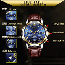 Load image into Gallery viewer, LIGE Watches Men Sports Waterproof Date Analogue Quartz Men's Watches Chronograph Business Watches For Men Relogio Masculino+Box
