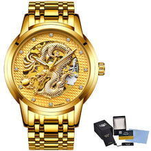 Load image into Gallery viewer, Dragon Skeleton Automatic Mechanical Watches For Men Wrist Watch Stainless Steel Strap Gold Clock 30m Waterproof Mens watch