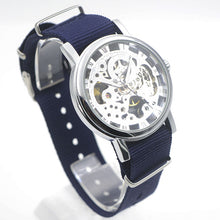 Load image into Gallery viewer, Golden Tone Hollow Skeleton Mens Lady Women Wind Up Mechanical Analog Wrist Watch Brown Leather Band Gift Wholesale Price A368