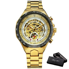 Load image into Gallery viewer, 2019 WINNER Men Gold Watches Automatic Mechanical Watch Male Skeleton Wristwatch Stainless Steel Band Luxury Brand Sports Design