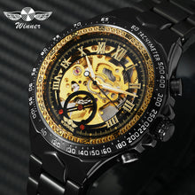 Load image into Gallery viewer, WINNER Mens Watches Top Brand Luxury Auto Mechanical Golden Skeleton Dial Stainless Steel Strap Fashion Classic Wristwatch 2019
