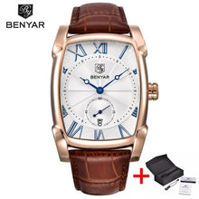 Load image into Gallery viewer, Benyar Square Men Watch Business Waterproof Quartz Leather Wrist Watch Men Clock Male Relogio Masculino hodinky erkek kol saati