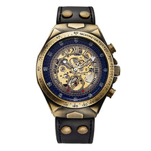 Load image into Gallery viewer, SHENHUA Motorcycle New Design Transparent Genuine Bronze Belt Waterproof Skeleton Men Automatic Watches Top Brand Luxury Clock