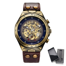 Load image into Gallery viewer, SHENHUA Motorcycle New Design Transparent Genuine Bronze Belt Waterproof Skeleton Men Automatic Watches Top Brand Luxury Clock