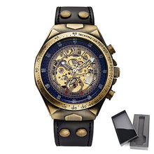 Load image into Gallery viewer, SHENHUA Motorcycle New Design Transparent Genuine Bronze Belt Waterproof Skeleton Men Automatic Watches Top Brand Luxury Clock