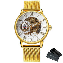 Load image into Gallery viewer, FORSINING Fashion Casual Mechanical Watch Men Golden Skeleton Dial Blue Mesh Strap Mens Watches Top Brand Luxury Wristwatches