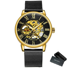 Load image into Gallery viewer, FORSINING Fashion Casual Mechanical Watch Men Golden Skeleton Dial Blue Mesh Strap Mens Watches Top Brand Luxury Wristwatches