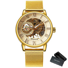 Load image into Gallery viewer, FORSINING Fashion Casual Mechanical Watch Men Golden Skeleton Dial Blue Mesh Strap Mens Watches Top Brand Luxury Wristwatches