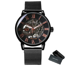 Load image into Gallery viewer, FORSINING Fashion Casual Mechanical Watch Men Golden Skeleton Dial Blue Mesh Strap Mens Watches Top Brand Luxury Wristwatches