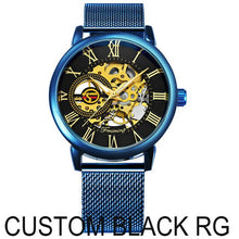 Load image into Gallery viewer, FORSINING Fashion Casual Mechanical Watch Men Golden Skeleton Dial Blue Mesh Strap Mens Watches Top Brand Luxury Wristwatches