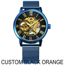 Load image into Gallery viewer, FORSINING Fashion Casual Mechanical Watch Men Golden Skeleton Dial Blue Mesh Strap Mens Watches Top Brand Luxury Wristwatches