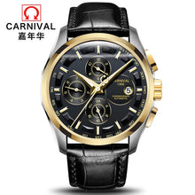 Load image into Gallery viewer, Fashion Mechanical Watch Men Luxury Brand CARNIVAL Multi function Automatic Watches Men self wind Calendar Leather band Luminous