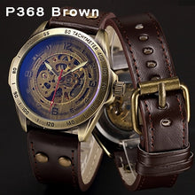 Load image into Gallery viewer, Automatic Watch Men Skeleton Mechanical Watch Steampunk Vintage Bronze Leather Transparent Watches montre homme Ship 24 hours