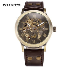 Load image into Gallery viewer, Automatic Watch Men Skeleton Mechanical Watch Steampunk Vintage Bronze Leather Transparent Watches montre homme Ship 24 hours