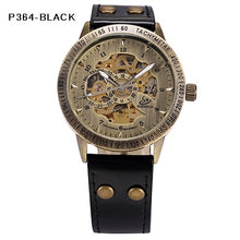 Load image into Gallery viewer, Automatic Watch Men Skeleton Mechanical Watch Steampunk Vintage Bronze Leather Transparent Watches montre homme Ship 24 hours
