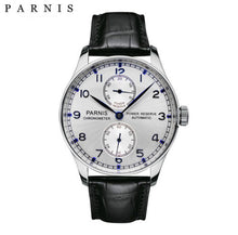Load image into Gallery viewer, 43mm parnis silver white dial power reserve Luxury Brand Genuine Leather deployment clasp automatic movement mens watch P99B