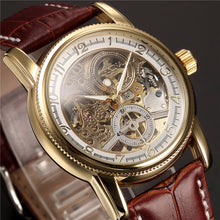 Load image into Gallery viewer, Men Wrist Watches Luxury Golden Skeleton Mechanical Steampunk Male Clock Automatic Wristwatch Leather Strap Herren Horloges