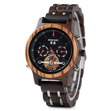 Load image into Gallery viewer, BOBO BIRD Men Watch Mechanical Wristwatches Date Display Luxury Black Wooden Watches relogio masculino-Wood Watch Boxes C-Q27