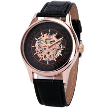 Load image into Gallery viewer, FORSINING Fashion Retro Men Mechanical Watch Brown Leather Strap Rose Golden Skeleton Dial Transparent Case relogio masculino