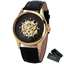 Load image into Gallery viewer, FORSINING Fashion Retro Men Mechanical Watch Brown Leather Strap Rose Golden Skeleton Dial Transparent Case relogio masculino