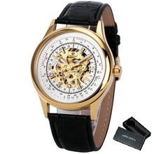Load image into Gallery viewer, FORSINING Fashion Retro Men Mechanical Watch Brown Leather Strap Rose Golden Skeleton Dial Transparent Case relogio masculino