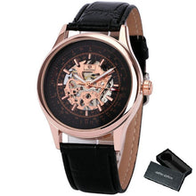 Load image into Gallery viewer, FORSINING Fashion Retro Men Mechanical Watch Brown Leather Strap Rose Golden Skeleton Dial Transparent Case relogio masculino