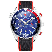 Load image into Gallery viewer, Men Automatic Self Wind Mechanical Canvas Rubber James Bond 007 Style Orange Blue Multifunction Date Month Sport Watch