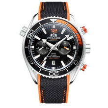 Load image into Gallery viewer, Men Automatic Self Wind Mechanical Canvas Rubber James Bond 007 Style Orange Blue Multifunction Date Month Sport Watch
