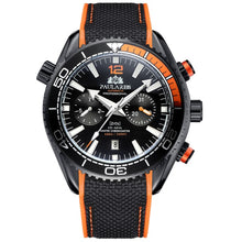 Load image into Gallery viewer, Men Automatic Self Wind Mechanical Canvas Rubber James Bond 007 Style Orange Blue Multifunction Date Month Sport Watch