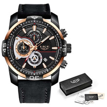 Load image into Gallery viewer, 2019 LIGE Mens Watches Top Brand Luxury Casual Leather Quartz Clock Male Sport Waterproof Watch Gold Watch Men Relogio Masculino