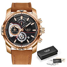 Load image into Gallery viewer, 2019 LIGE Mens Watches Top Brand Luxury Casual Leather Quartz Clock Male Sport Waterproof Watch Gold Watch Men Relogio Masculino