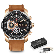 Load image into Gallery viewer, 2019 LIGE Mens Watches Top Brand Luxury Casual Leather Quartz Clock Male Sport Waterproof Watch Gold Watch Men Relogio Masculino