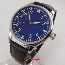 Load image into Gallery viewer, new arrive 44mm PARNIS blue dial luminous marks hand winding 6497 mechanical mens watch P1257