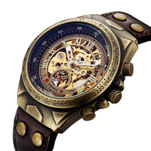 Load image into Gallery viewer, SHENHUA Motorcycle New Design Transparent Genuine Bronze Belt Waterproof Skeleton Men Automatic Watches Top Brand Luxury Clock