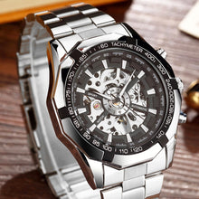 Load image into Gallery viewer, Luxury Silver Automatic Mechanical Watches for Men Skeleton Stainless Steel Self-wind Wrist Watch Men Clock relogio masculino
