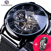 Load image into Gallery viewer, Forsining Watch + Bracelet Set Combination Skeleton Sport Mechanical Luminous Hands Transparent Mesh Steel Band Men Luxury Clock
