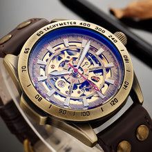 Load image into Gallery viewer, SHENHUA Skeleton Watch Automatic Reloj Hombre Men's Mechanical Wristwatch Antique Bronze Male Clock Luminous Dial Military Watch
