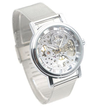 Load image into Gallery viewer, Golden Tone Hollow Skeleton Mens Lady Women Wind Up Mechanical Analog Wrist Watch Brown Leather Band Gift Wholesale Price A368
