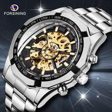 Load image into Gallery viewer, Forsining Brand Silver &amp; Gold Luxury Stainless Steel Waterproof Mens Skeleton Watches Transparent Mechanical Male Wrist Watch
