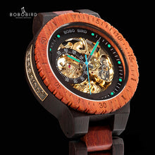 Load image into Gallery viewer, Relogio Masculino BOBO BIRD Mechanical Watch Men Wood Wristwatch Automatic Customized Gift for Dad
