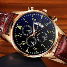 Load image into Gallery viewer, SOXY Men's Watches Classic Gold Calendar Mens Leather Watch relogio masculino Quartz Wristwatch Luminous Popular saati hours
