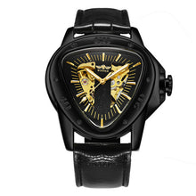 Load image into Gallery viewer, WINNER Official Sports Automatic Mechanical Men Watch Racing Triangle Skeleton Wristwatch Top Brand Luxury Golden + Gift Box
