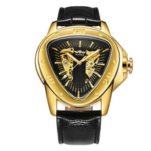 Load image into Gallery viewer, WINNER Official Sports Automatic Mechanical Men Watch Racing Triangle Skeleton Wristwatch Top Brand Luxury Golden + Gift Box
