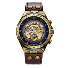 Load image into Gallery viewer, SHENHUA Motorcycle New Design Transparent Genuine Bronze Belt Waterproof Skeleton Men Automatic Watches Top Brand Luxury Clock
