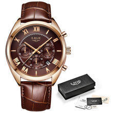 Load image into Gallery viewer, LIGE Watch For Men Top Brand Luxury Waterproof 24 Hour Date Quartz Clock Brown Leather Sports WristWatch Relogio Masculino 2019

