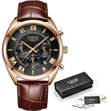 Load image into Gallery viewer, LIGE Watch For Men Top Brand Luxury Waterproof 24 Hour Date Quartz Clock Brown Leather Sports WristWatch Relogio Masculino 2019
